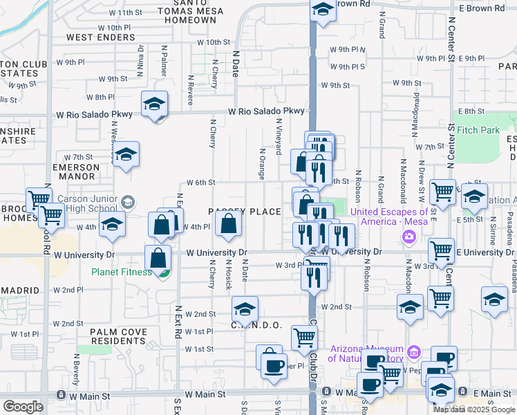 map of restaurants, bars, coffee shops, grocery stores, and more near 516 North Orange in Mesa