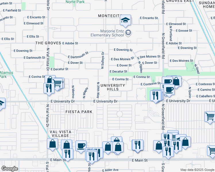 map of restaurants, bars, coffee shops, grocery stores, and more near 502 North Nassau in Mesa