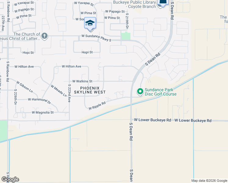 map of restaurants, bars, coffee shops, grocery stores, and more near 2414 South 220th Lane in Buckeye