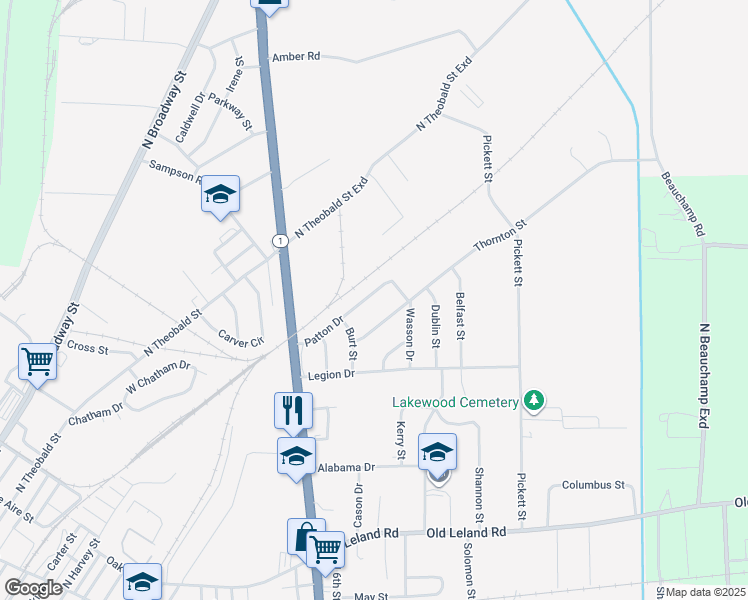 map of restaurants, bars, coffee shops, grocery stores, and more near 1007 Patton Drive in Greenville