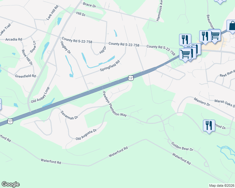 map of restaurants, bars, coffee shops, grocery stores, and more near 104 Turtle Creek Court in Pawleys Island