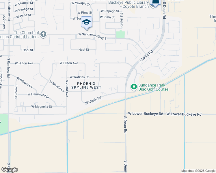 map of restaurants, bars, coffee shops, grocery stores, and more near 2414 South 220th Lane in Buckeye