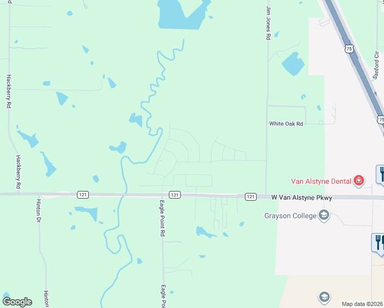 map of restaurants, bars, coffee shops, grocery stores, and more near 505 Red Barn Drive in Van Alstyne