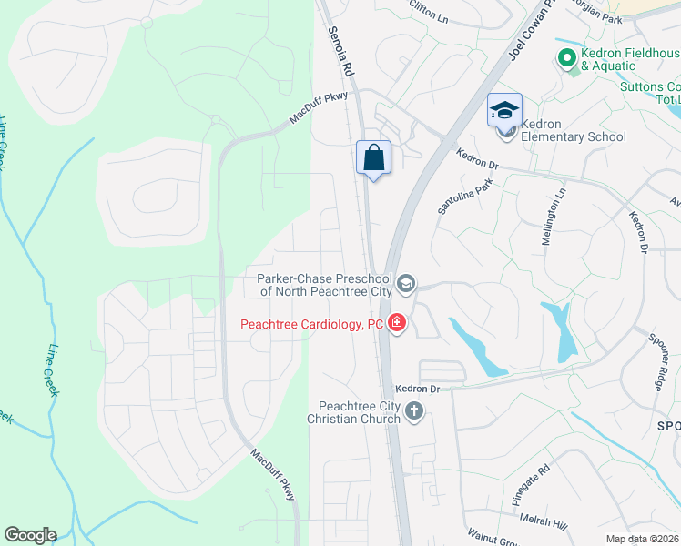 map of restaurants, bars, coffee shops, grocery stores, and more near 100-152 Senoia Rd in Peachtree City