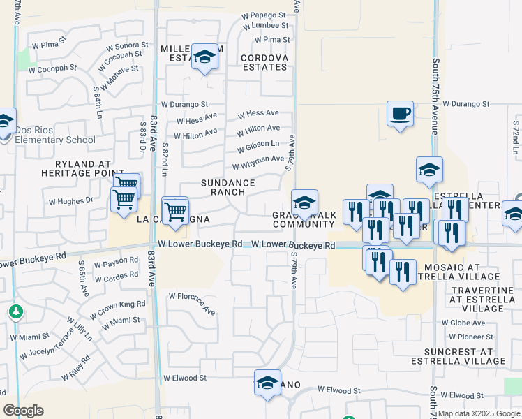 map of restaurants, bars, coffee shops, grocery stores, and more near 2605 South 80th Avenue in Phoenix