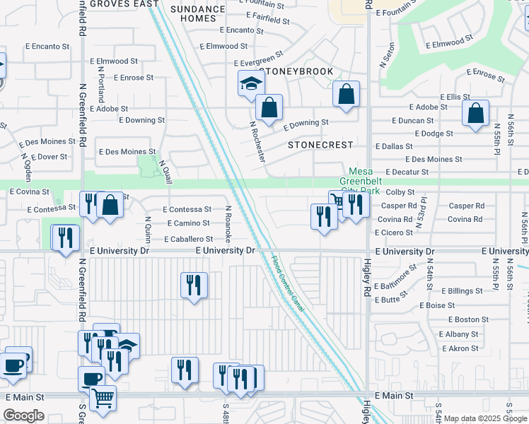 map of restaurants, bars, coffee shops, grocery stores, and more near 506 North Rochester in Mesa