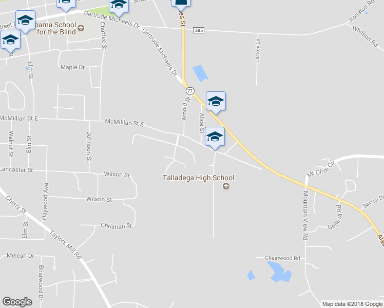map of restaurants, bars, coffee shops, grocery stores, and more near 127 Roundabout Road in Talladega