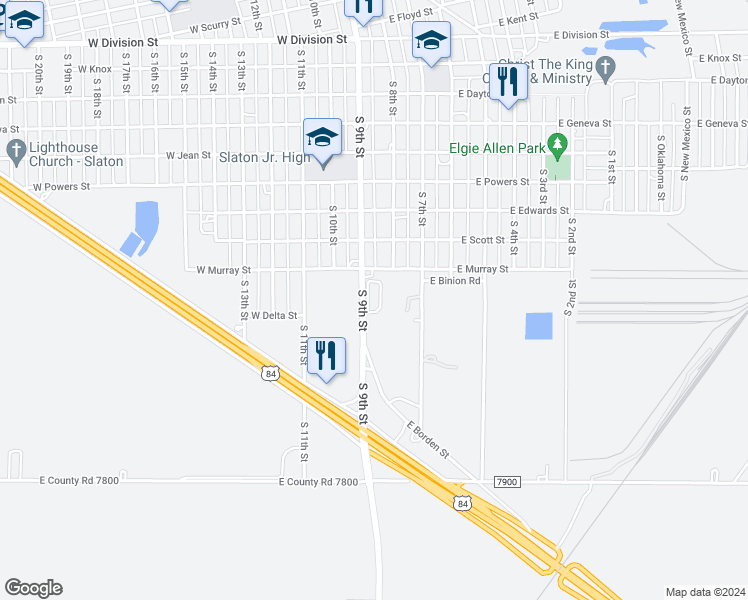 map of restaurants, bars, coffee shops, grocery stores, and more near 1515 South 9th Street in Slaton
