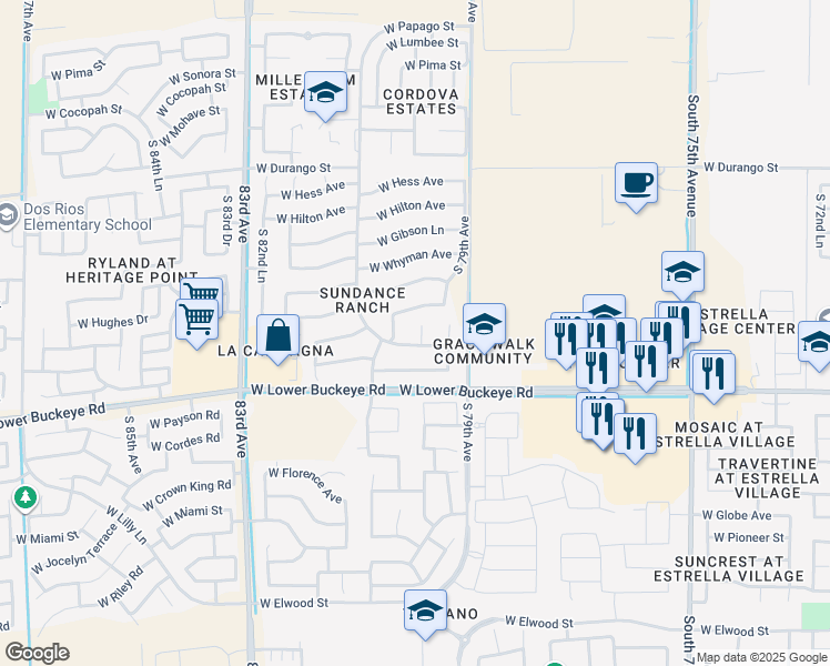 map of restaurants, bars, coffee shops, grocery stores, and more near 2605 South 80th Avenue in Phoenix