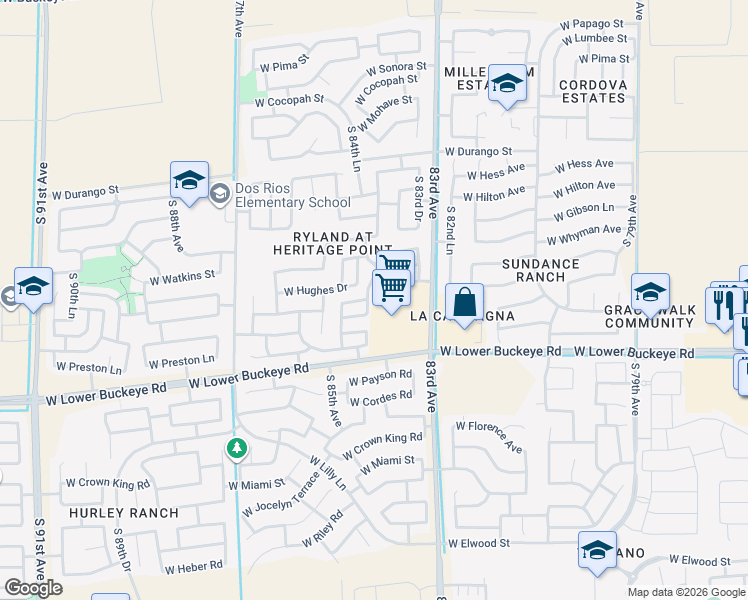 map of restaurants, bars, coffee shops, grocery stores, and more near 2626 South 83rd Avenue in Phoenix