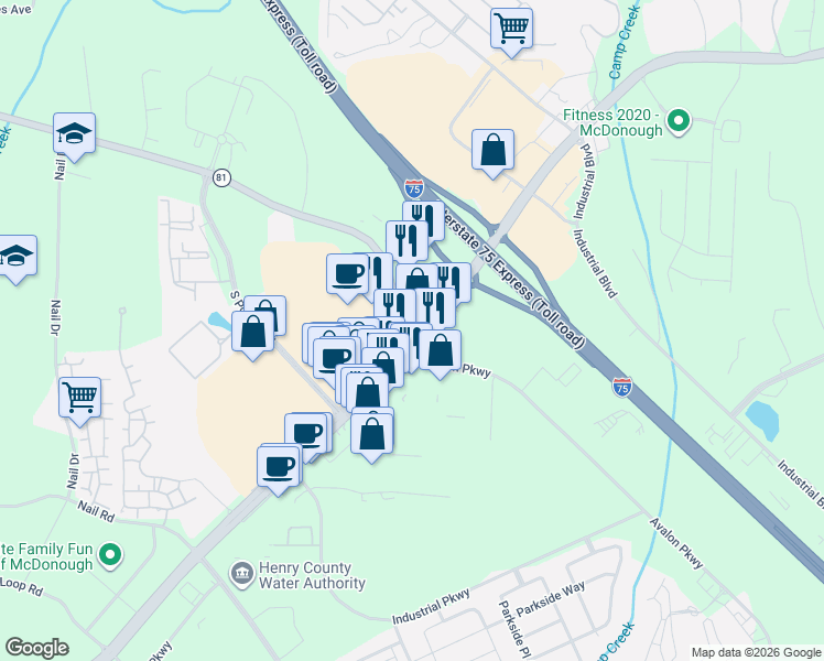 map of restaurants, bars, coffee shops, grocery stores, and more near in Henry County