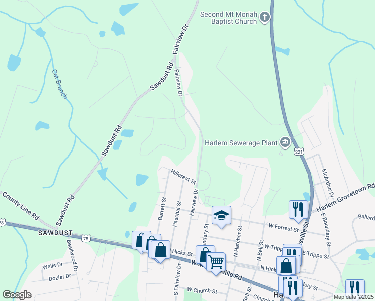 map of restaurants, bars, coffee shops, grocery stores, and more near 590 Hillcrest Street in Harlem