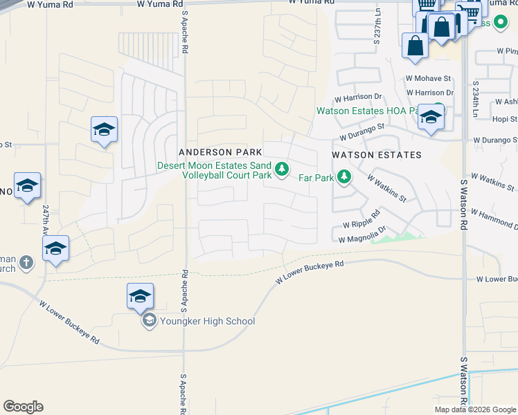 map of restaurants, bars, coffee shops, grocery stores, and more near 2440 South 241st Avenue in Buckeye