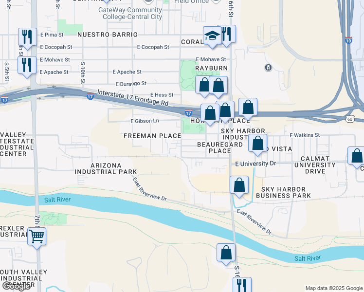 map of restaurants, bars, coffee shops, grocery stores, and more near 1416 East University Drive in Phoenix
