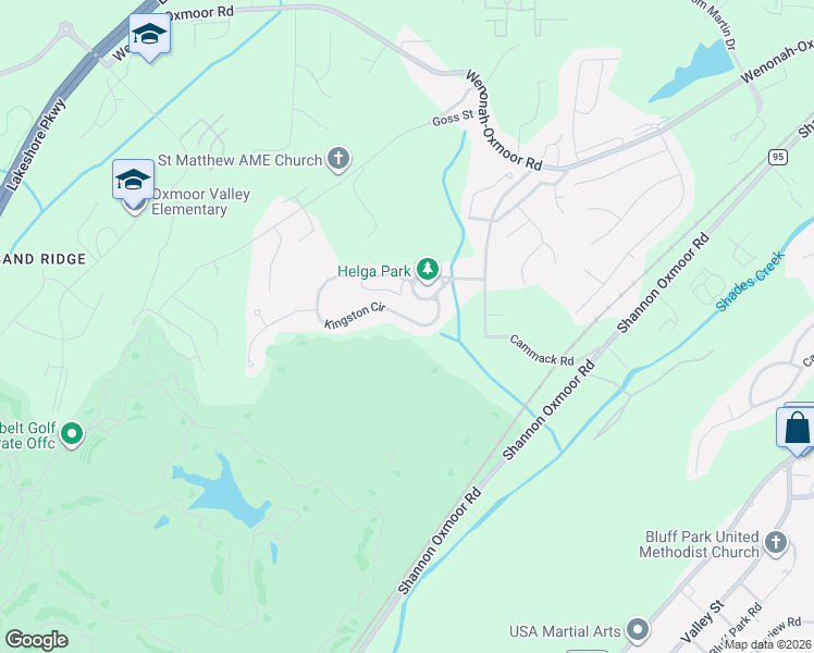 map of restaurants, bars, coffee shops, grocery stores, and more near 370 Kingston Circle in Birmingham