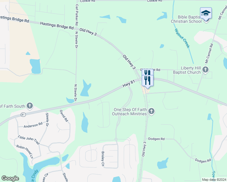 map of restaurants, bars, coffee shops, grocery stores, and more near 3506 Highway 81 in Hampton