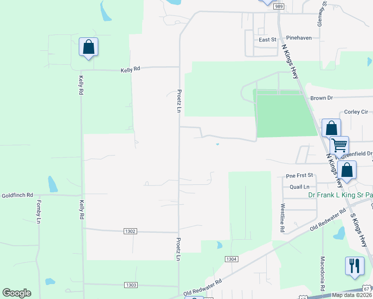 map of restaurants, bars, coffee shops, grocery stores, and more near 1425 Proetz Lane in Texarkana