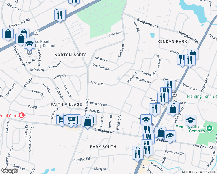 map of restaurants, bars, coffee shops, grocery stores, and more near 2316 Martin Road in Augusta