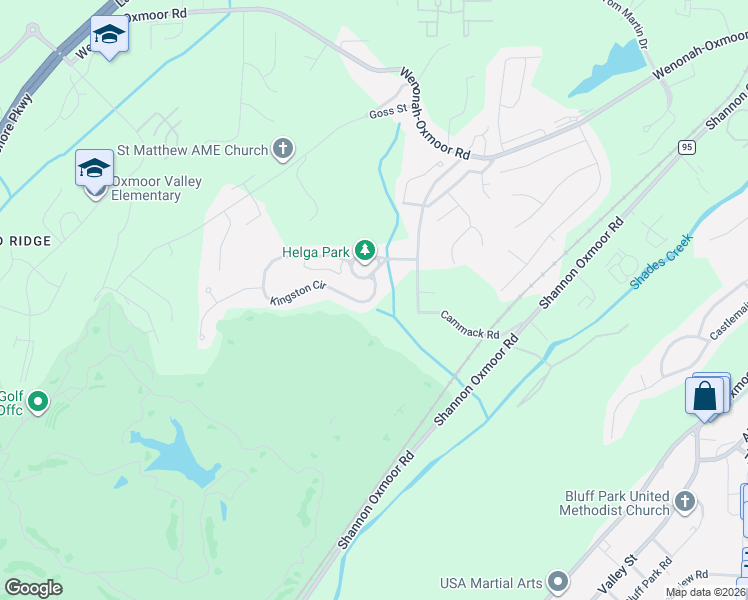 map of restaurants, bars, coffee shops, grocery stores, and more near 370 Kingston Circle in Birmingham