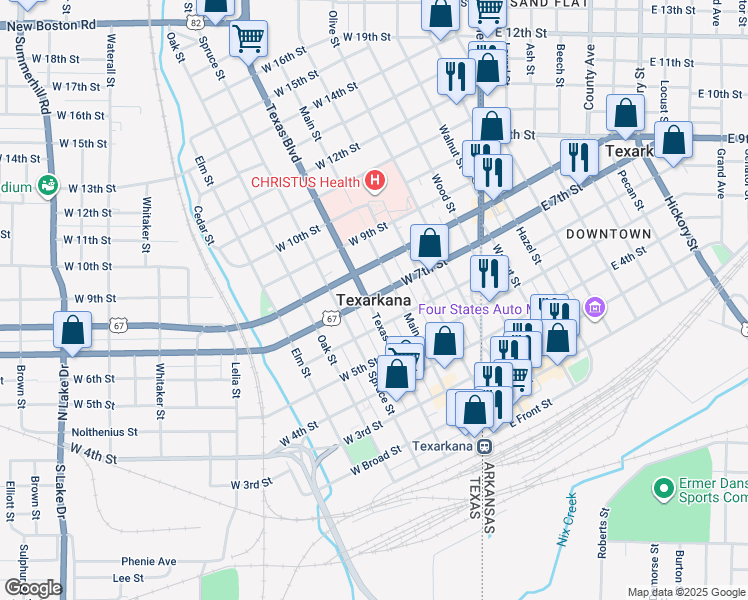 map of restaurants, bars, coffee shops, grocery stores, and more near in Texarkana