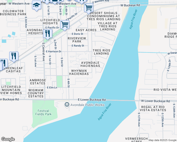 map of restaurants, bars, coffee shops, grocery stores, and more near 1010 Dysart Road in Avondale