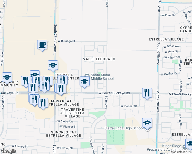 map of restaurants, bars, coffee shops, grocery stores, and more near 500 South 72nd Avenue in Phoenix