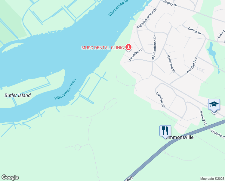 map of restaurants, bars, coffee shops, grocery stores, and more near 511 Rice Bluff Road in Pawleys Island