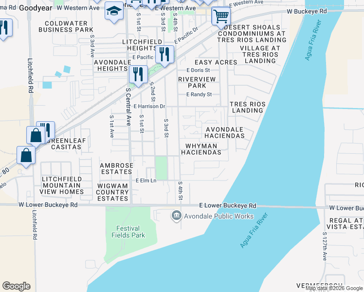 map of restaurants, bars, coffee shops, grocery stores, and more near 909 South 4th Street in Avondale