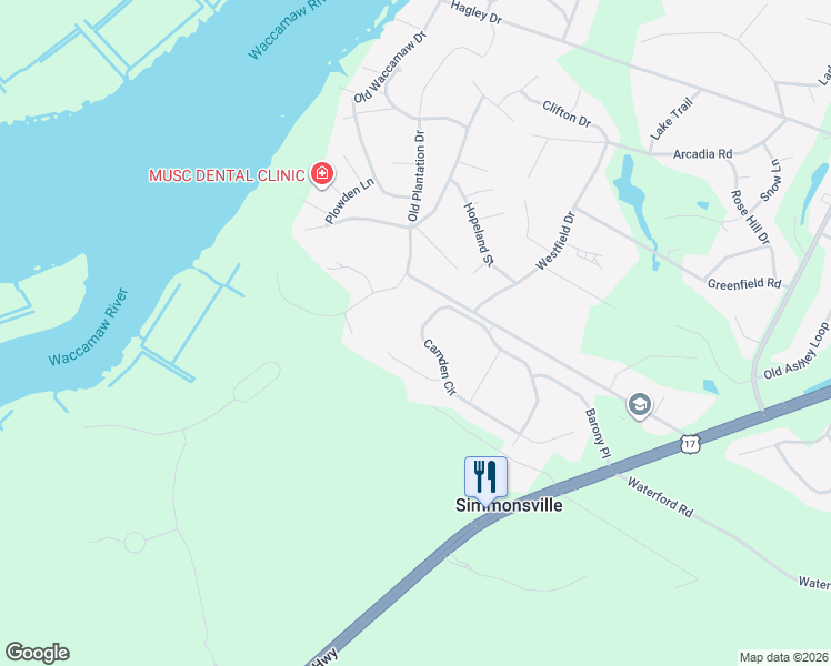 map of restaurants, bars, coffee shops, grocery stores, and more near 104 Calvert Court in Pawleys Island