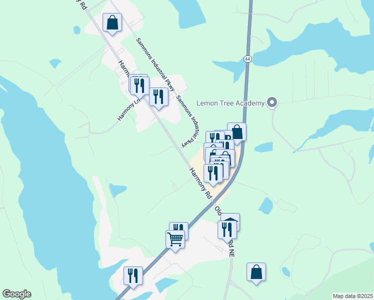 map of restaurants, bars, coffee shops, grocery stores, and more near 921 Harmony Road in Eatonton