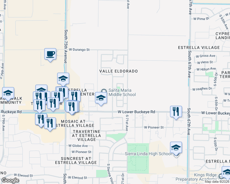 map of restaurants, bars, coffee shops, grocery stores, and more near 500 South 72nd Avenue in Phoenix