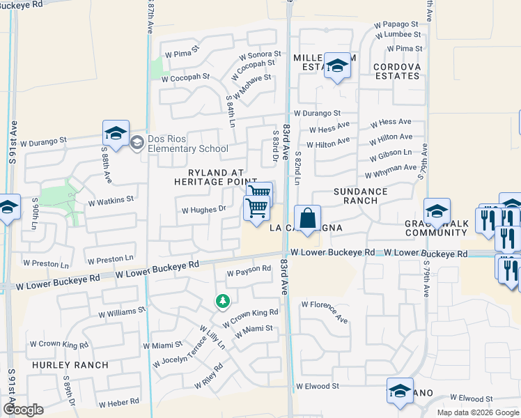 map of restaurants, bars, coffee shops, grocery stores, and more near 2626 South 83rd Avenue in Phoenix