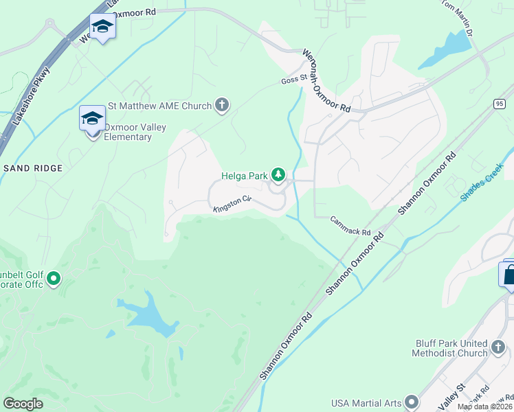 map of restaurants, bars, coffee shops, grocery stores, and more near 348 Kingston Circle in Birmingham