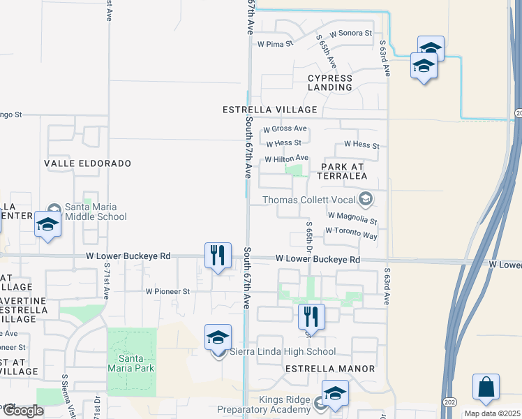 map of restaurants, bars, coffee shops, grocery stores, and more near 6633 West Watkins Street in Phoenix