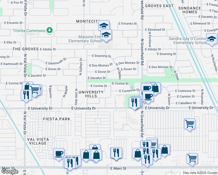 map of restaurants, bars, coffee shops, grocery stores, and more near 558 North New Haven in Mesa