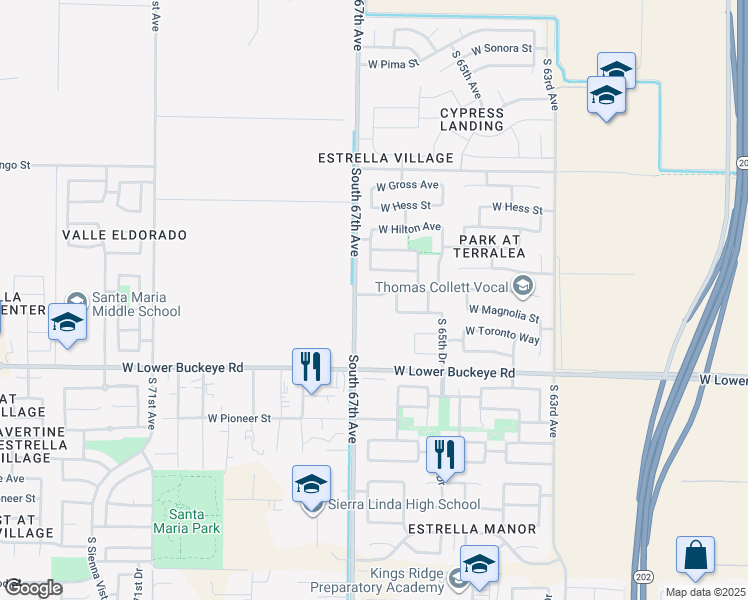map of restaurants, bars, coffee shops, grocery stores, and more near 6633 West Watkins Street in Phoenix