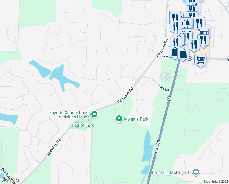 map of restaurants, bars, coffee shops, grocery stores, and more near 135 Overlook Court in Fayetteville
