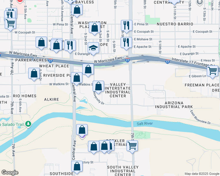 map of restaurants, bars, coffee shops, grocery stores, and more near 402-610 East Watkins Street in Phoenix