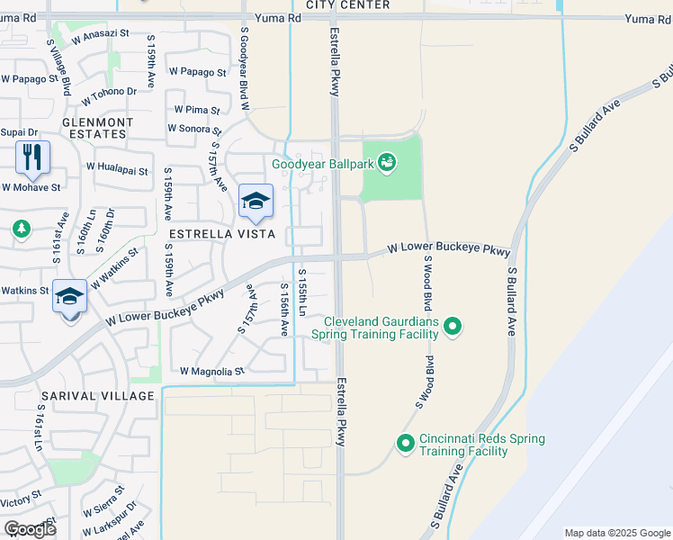 map of restaurants, bars, coffee shops, grocery stores, and more near in Goodyear