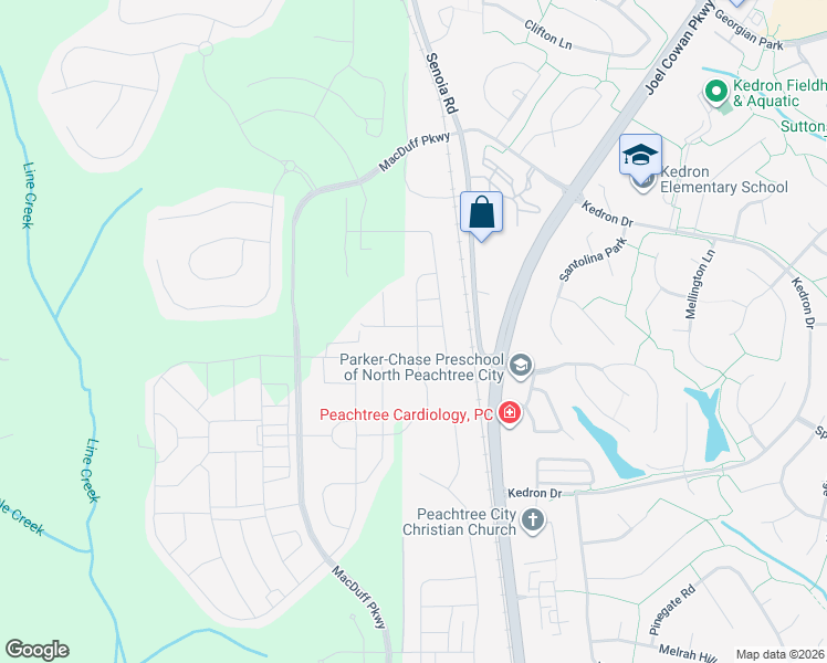 map of restaurants, bars, coffee shops, grocery stores, and more near 100-152 Senoia Road in Peachtree City