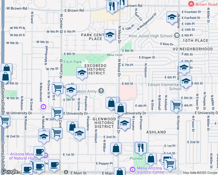 map of restaurants, bars, coffee shops, grocery stores, and more near 333 East 6th Street in Mesa