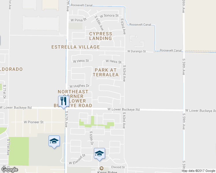 map of restaurants, bars, coffee shops, grocery stores, and more near 6414 West Hughes Drive in Phoenix