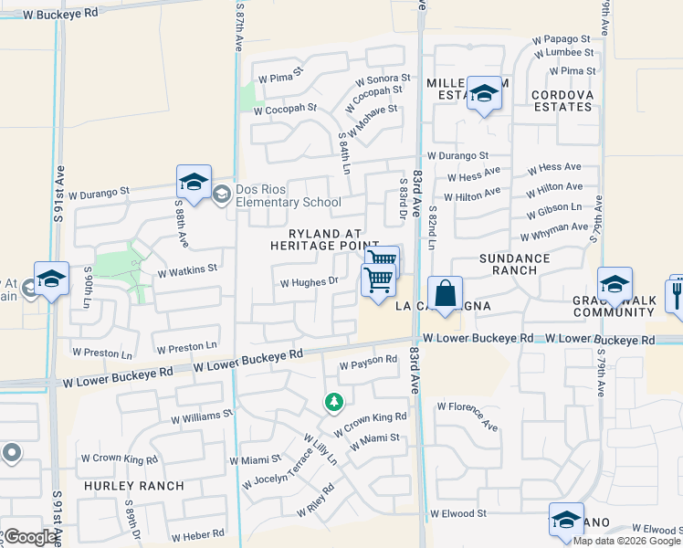 map of restaurants, bars, coffee shops, grocery stores, and more near 2418 South 84th Lane in Tolleson