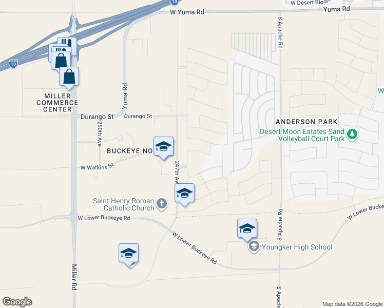 map of restaurants, bars, coffee shops, grocery stores, and more near 24701 West Watkins Street in Buckeye