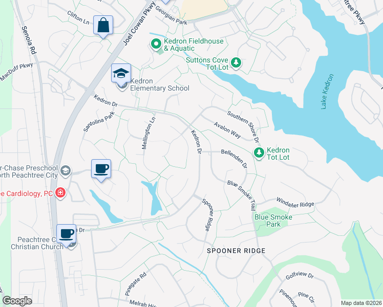 map of restaurants, bars, coffee shops, grocery stores, and more near 411 Taberon Road in Peachtree City