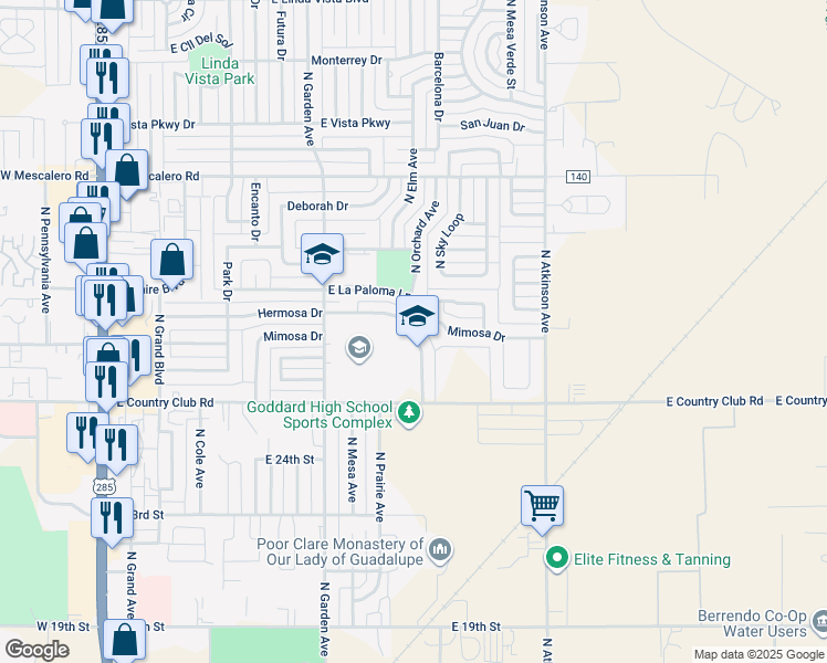map of restaurants, bars, coffee shops, grocery stores, and more near 2698 North Orchard Avenue in Roswell