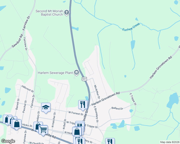 map of restaurants, bars, coffee shops, grocery stores, and more near 204 Douglas Street in Harlem