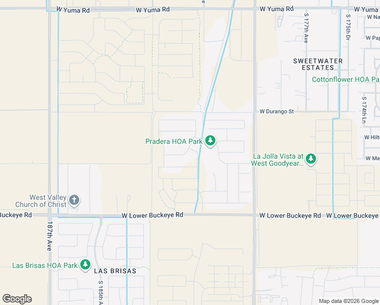 map of restaurants, bars, coffee shops, grocery stores, and more near North 183rd Avenue in Goodyear