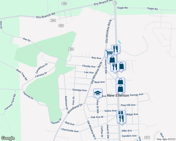 map of restaurants, bars, coffee shops, grocery stores, and more near 411 Florida Avenue in New Ellenton