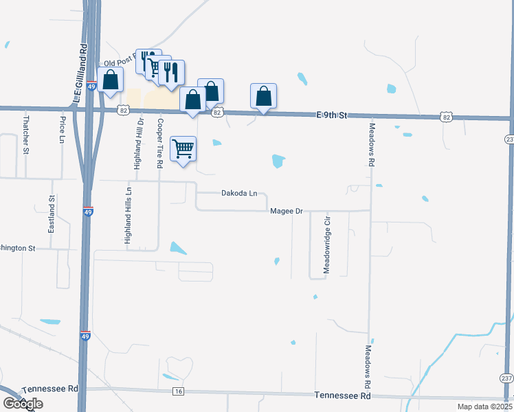 map of restaurants, bars, coffee shops, grocery stores, and more near 4515 Magee Drive in Texarkana